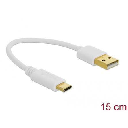 Delock USB-C -> USB-A 2.0 M/M adatkábel 0.15m fehér 3A