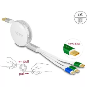   Delock USB-A 2.0 -> USB-B 2.0 micro 2db USB-C M/M töltőkábel 0.6m fehér visszahúzható