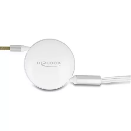 Delock USB-A 2.0 -> USB-B 2.0 micro 2db USB-C M/M töltőkábel 0.6m fehér visszahúzható