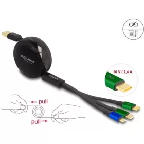   Delock USB-A 2.0 -> USB-B 2.0 micro 2db USB-C M/M töltőkábel 0.6m fekete visszahúzható