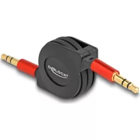   Delock Jack stereo 3,5mm (3pin) -> Jack stereo 3,5mm (3pin) M/M audio kábel 0.9m fekete-piros visszahúzható