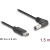 Delock USB Type-C  tápkábel - DC 5,5 x 2,5 mm méretű apa hajlított 1,5 m