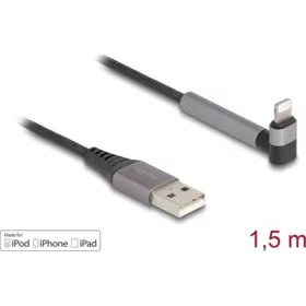   Delock USB-A 2.0 -> Lightning M/M adatkábel 1.5m fekete-szürke egyenes/90°