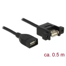   Delock USB-A 2.0 - USB-A 2.0 M/F adatkábel 0.5m fekete panel mount
