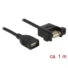   Delock USB-A 2.0 - USB-A 2.0 M/F adatkábel 1m fekete panel mount