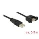 Delock USB-A 2.0 - USB-A 2.0 M/F adatkábel 0.5m fekete panel mount