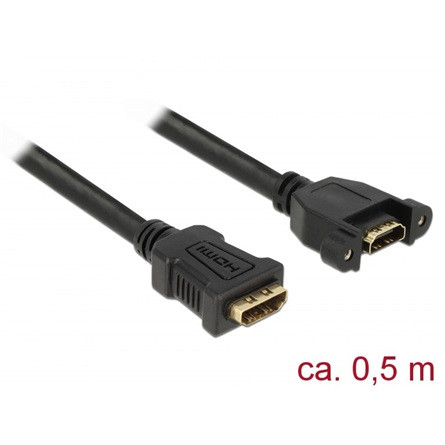 Delock HDMI M/F video jelkábel 0.5m fekete panel-mount