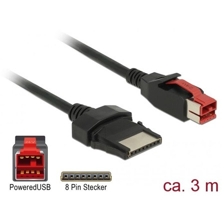 Delock Powered USB 24V -> POS 8pin M/M adatkábel 3m fekete