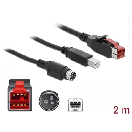 Delock Powered USB 12V -> USB-B 2.0 Hosiden Mini-DIN M/M adatkábel 2m fekete POS nyomtatókhoz