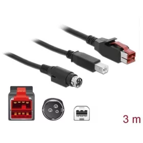   Delock Powered USB 12V -> USB-B 2.0 Hosiden Mini-DIN M/M adatkábel 3m fekete POS nyomtatókhoz