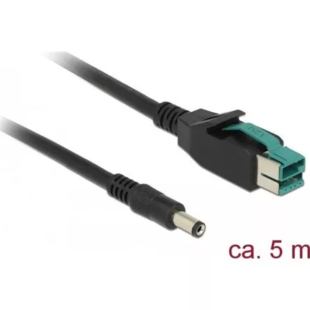 Delock PoweredUSB kábel apa 12 V > DC 5,5 x 2,1 mm apa 5 m, POS nyomtatókhoz és csatlakozókhoz