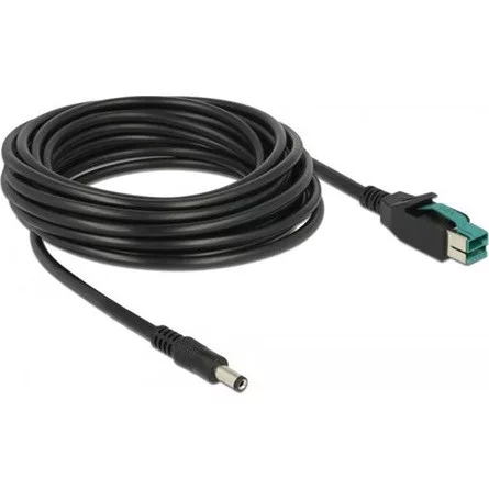 Delock PoweredUSB kábel apa 12 V > DC 5,5 x 2,1 mm apa 5 m, POS nyomtatókhoz és csatlakozókhoz