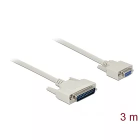   Delock Serial RS-232 DB9 -> D-Sub 25pin M/F adatkábel 3m fehér