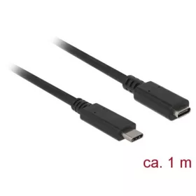 Delock USB-C - USB-C M/F adatkábel hosszabbító 1m fekete