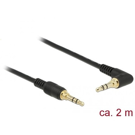 Delock Jack stereo 3,5mm (3pin) -> Jack stereo 3,5mm (3pin) M/M audio kábel 2m fekete egyenes/90°