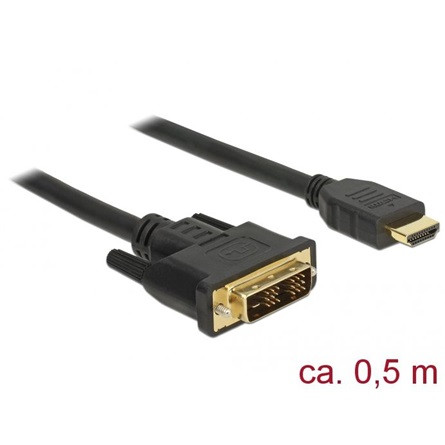 Delock Kábel DVI 18+1 csatlakozódugóval > HDMI-A csatlakozódugóval, 0,5 m, fekete