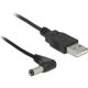 Delock USB-A 2.0 -> DC 5,5 x 2,5mm M/M tápkábel 1.5m fekete 90°