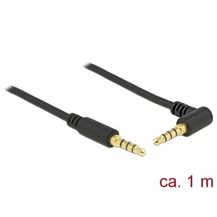 Delock Jack stereo 3,5mm (4pin) -> Jack stereo 3,5mm (4pin) M/M audio kábel 1m fekete 90°/egyenes