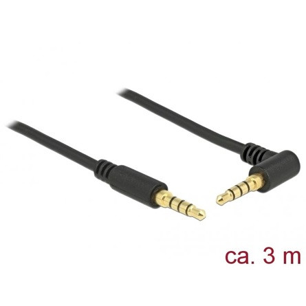 Delock Jack stereo 3,5mm (4pin) -> Jack stereo 3,5mm (4pin) M/M audio kábel 3m fekete 90°/egyenes