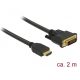 Delock Átalakító Kábel - 85654 (HDMI - DVI (24+1), apa/apa, kétírányú, 2m)