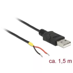   Delock USB-A 2.0 -> 2db nyitott vezeték M/M tápkábel 1.5m fekete