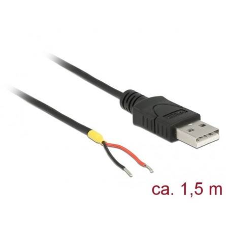 Delock USB-A 2.0 -> 2db nyitott vezeték M/M tápkábel 1.5m fekete