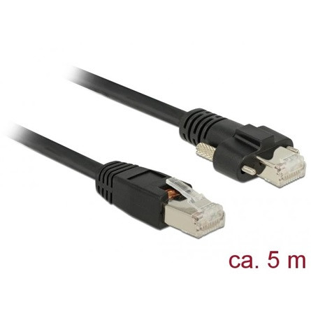 Delock RJ45 CAT6A S/FTP -> RJ45 CAT6A S/FTP M/M adatkábel 5m fekete csavaros rögzítés