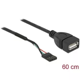   Delock USB-A Pinheader 4pin -> USB-A 2.0 F/F adatkábel 0.6m fekete