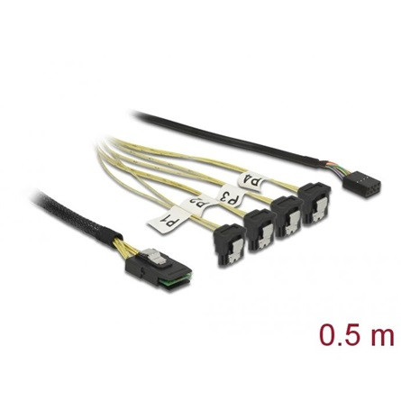 Delock SAS mini SFF-8087 -> 4db SATA M/F adatkábel 0.5m 90°