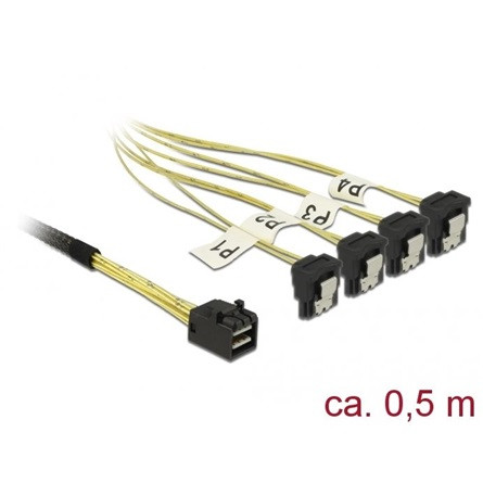 Delock SAS mini SFF-8643 -> 4db SATA M/F adatkábel 0.5m egyenes/90°