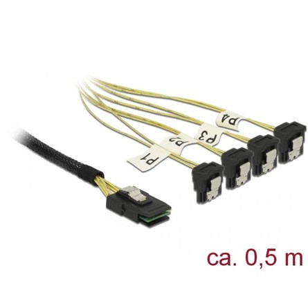 Delock SAS mini SFF-8087 -> 4db SATA M/F adatkábel 0.5m 90°