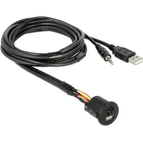   Delock Jack stereo 3,5mm (4pin) USB-A 2.0 -> Jack stereo 3,5mm (4pin) USB-A 2.0 M/F audio kábel hosszabbító 1.5m fekete