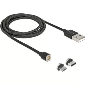   Delock USB-A 2.0 -> USB-C USB-B 2.0 micro M/M töltőkábel 1.1m fekete mágneses