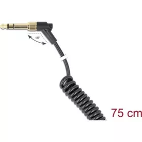   Delock Tekercselt kábel 3,5 mm 3 tűs sztereo jack apa   sztereo jack apa hajlított csavaros adapterrel 6,35 mm-hez. 75 c