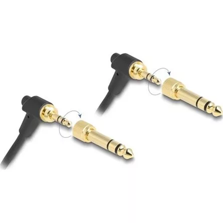 Delock Tekercselt kábel 3,5 mm 3 tűs sztereo jack apa   sztereo jack apa hajlított csavaros adapterrel 6,35 mm-hez. 75 c