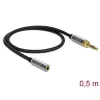 Delock Jack stereo 3,5mm (3pin) -> Jack stereo 3,5mm (3pin) M/F audio kábel hosszabbító 0.5m fekete 6,35mm-es adapterrel