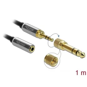   Delock Jack stereo 3,5mm (3pin) -> Jack stereo 3,5mm (3pin) M/F audio kábel hosszabbító 1m fekete 6,35mm-es adapterrel