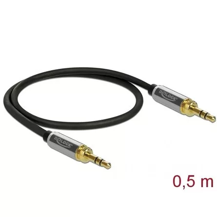Delock Jack stereo 3,5mm (3pin) -> Jack stereo 3,5mm (3pin) M/M audio kábel 0.5m fekete 6,35mm-es adapterrel