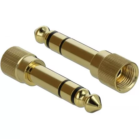 Delock Jack stereo 3,5mm (3pin) -> Jack stereo 3,5mm (3pin) M/M audio kábel 1m fekete 6,35mm-es adapterrel