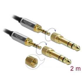   Delock Jack stereo 3,5mm (3pin) -> Jack stereo 3,5mm (3pin) M/M audio kábel 2m fekete 6,35mm-es adapterrel