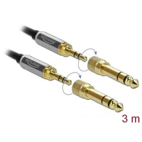   Delock Jack stereo 3,5mm (3pin) -> Jack stereo 3,5mm (3pin) M/M audio kábel 3m fekete 6,35mm-es adapterrel