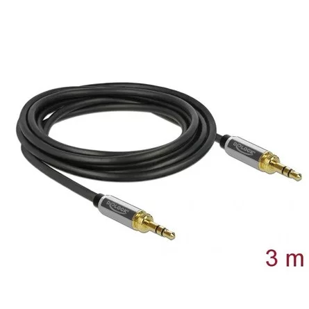 Delock Jack stereo 3,5mm (3pin) -> Jack stereo 3,5mm (3pin) M/M audio kábel 3m fekete 6,35mm-es adapterrel