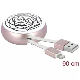   Delock USB-A 2.0 -> Lightning M/M adatkábel 0.46m fehér-rózsaszín visszahúzható