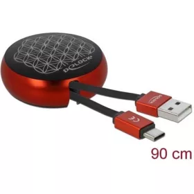   Delock USB-A 2.0 -> USB-C M/M adatkábel 0.46m fekete-piros visszahúzható