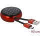 Delock USB-A 2.0 -> USB-C M/M adatkábel 0.46m fekete-piros visszahúzható