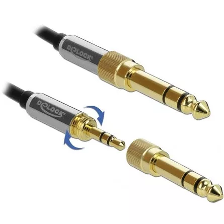 Delock Jack stereo 3,5mm (3pin) -> Jack stereo 3,5mm (3pin) M/F audio kábel hosszabbító 2m fekete +6,35mm adapter