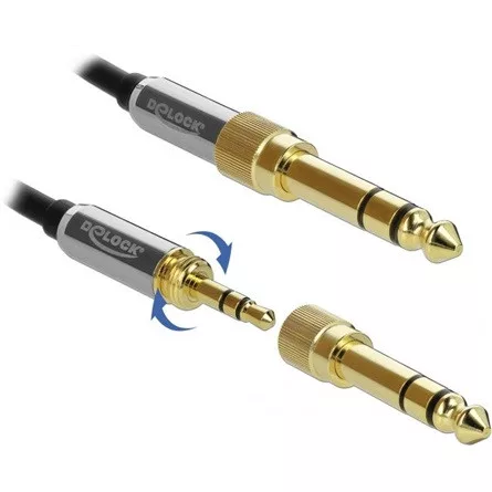 Delock Jack stereo 3,5mm (3pin) -> Jack stereo 3,5mm (3pin) M/M audio kábel 5m fekete +6,35mm adapter