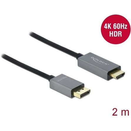 Delock DisplayPort 1.4 -> HDMI 2.0 M/M aktív video kábel 2m szürke-fekete HDR