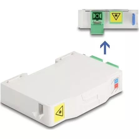 Delock Optikai szál csatlakoztató doboz DIN sínhez csatlakozó tartállyal és 2 x SC Simplex coupler-rel