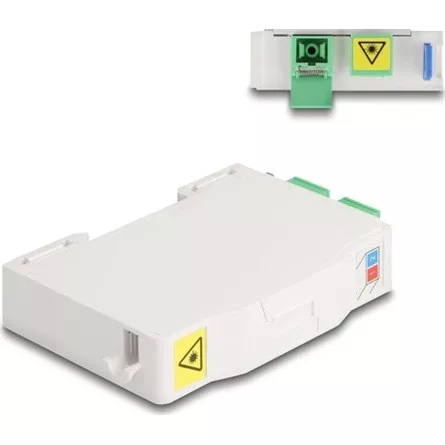 Delock Optikai szál csatlakoztató doboz DIN sínhez csatlakozó tartállyal és 2 x SC Simplex coupler-rel